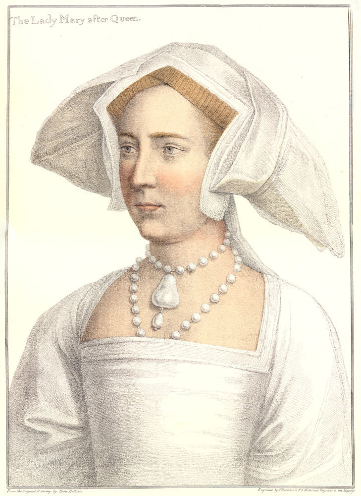 The Lady (later Queen) Mary by Bartolozzi after Holbein. Henry VIII's court 1884
